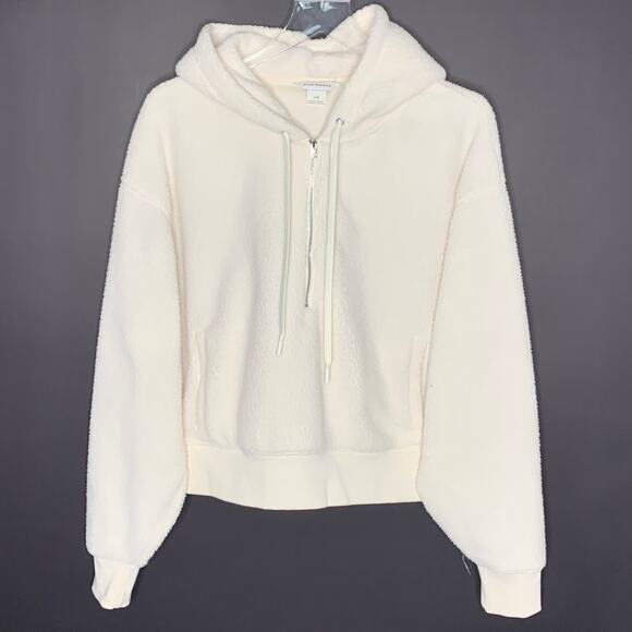 Club Monaco L Womens Fuzzy Fleece Cream Hoodie Sweatshirt - Picture 1 of 9